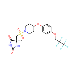 C[C@]1(CS(=O)(=O)N2CCC(Oc3ccc(OCC(F)(F)C(F)(F)F)cc3)CC2)NC(=O)NC1=O ZINC000034608580