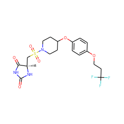 C[C@]1(CS(=O)(=O)N2CCC(Oc3ccc(OCCC(F)(F)F)cc3)CC2)NC(=O)NC1=O ZINC000035834408