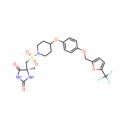 C[C@]1(CS(=O)(=O)N2CCC(Oc3ccc(OCc4ccc(C(F)(F)F)o4)cc3)CC2)NC(=O)NC1=O ZINC000096273614