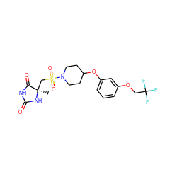 C[C@]1(CS(=O)(=O)N2CCC(Oc3cccc(OCC(F)(F)F)c3)CC2)NC(=O)NC1=O ZINC000096915902