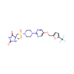 C[C@]1(CS(=O)(=O)N2CCN(c3ncc(OCc4ccc(C(F)(F)F)o4)cn3)CC2)NC(=O)NC1=O ZINC000096273607