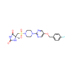 C[C@]1(CS(=O)(=O)N2CCN(c3ncc(OCc4ccc(F)cc4)cn3)CC2)NC(=O)NC1=O ZINC000096273613