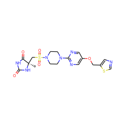 C[C@]1(CS(=O)(=O)N2CCN(c3ncc(OCc4cncs4)cn3)CC2)NC(=O)NC1=O ZINC000096915376