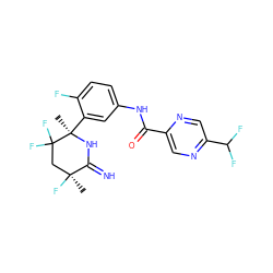 C[C@]1(F)CC(F)(F)[C@@](C)(c2cc(NC(=O)c3cnc(C(F)F)cn3)ccc2F)NC1=N ZINC001772603312