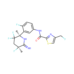 C[C@]1(F)CC(F)(F)[C@@](C)(c2cc(NC(=O)c3nc(CF)cs3)ccc2F)NC1=N ZINC001772608149