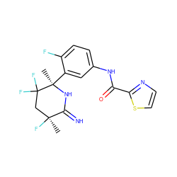 C[C@]1(F)CC(F)(F)[C@@](C)(c2cc(NC(=O)c3nccs3)ccc2F)NC1=N ZINC001772592640