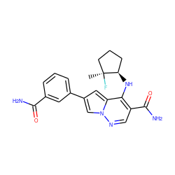 C[C@]1(F)CCC[C@H]1Nc1c(C(N)=O)cnn2cc(-c3cccc(C(N)=O)c3)cc12 ZINC000146143279