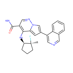 C[C@]1(F)CCC[C@H]1Nc1c(C(N)=O)cnn2cc(-c3cncc4ccccc34)cc12 ZINC000146084327