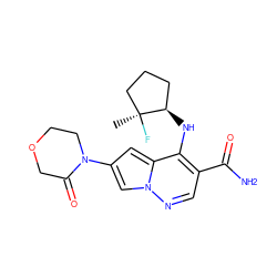 C[C@]1(F)CCC[C@H]1Nc1c(C(N)=O)cnn2cc(N3CCOCC3=O)cc12 ZINC000146073250