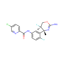 C[C@]1(F)COC(N)=N[C@]1(C)c1cc(NC(=O)c2ccc(Cl)cn2)ccc1F ZINC000169702976