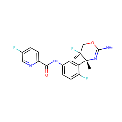 C[C@]1(F)COC(N)=N[C@]1(C)c1cc(NC(=O)c2ccc(F)cn2)ccc1F ZINC000169702977