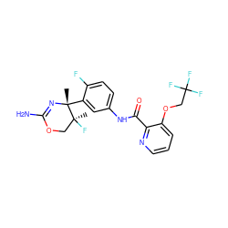 C[C@]1(F)COC(N)=N[C@]1(C)c1cc(NC(=O)c2ncccc2OCC(F)(F)F)ccc1F ZINC000169702972