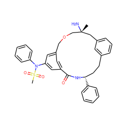 C[C@]1(N)COCc2cc(cc(N(c3ccccc3)S(C)(=O)=O)c2)C(=O)N[C@@H](c2ccccc2)CCc2cccc(c2)C1 ZINC000028949963