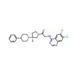 C[C@]1(N2CCC(c3ccccc3)CC2)CCN(C(=O)CNc2ncnc3cc(Cl)c(Cl)cc23)C1 ZINC000063539664