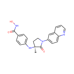 C[C@]1(Nc2ccc(C(=O)NO)cc2)CCN(c2ccc3ncccc3c2)C1=O ZINC000169268796