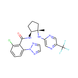 C[C@]1(Nc2cnc(C(F)(F)F)cn2)CCC[C@@H]1NC(=O)c1c(Cl)cccc1-n1nccn1 ZINC001772572959