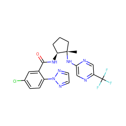 C[C@]1(Nc2cnc(C(F)(F)F)cn2)CCC[C@@H]1NC(=O)c1cc(Cl)ccc1-n1nccn1 ZINC001772603831