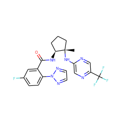 C[C@]1(Nc2cnc(C(F)(F)F)cn2)CCC[C@@H]1NC(=O)c1cc(F)ccc1-n1nccn1 ZINC001772622844