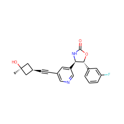 C[C@]1(O)C[C@@H](C#Cc2cncc([C@H]3NC(=O)O[C@@H]3c3cccc(F)c3)c2)C1 ZINC001772590049