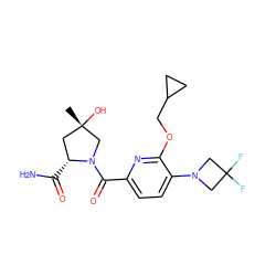 C[C@]1(O)C[C@@H](C(N)=O)N(C(=O)c2ccc(N3CC(F)(F)C3)c(OCC3CC3)n2)C1 ZINC000146222185