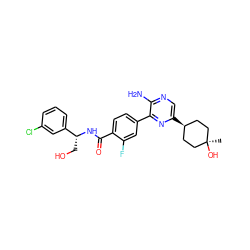 C[C@]1(O)CC[C@@H](c2cnc(N)c(-c3ccc(C(=O)N[C@H](CO)c4cccc(Cl)c4)c(F)c3)n2)CC1 ZINC001772625136