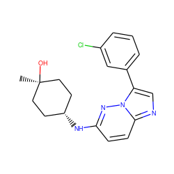 C[C@]1(O)CC[C@H](Nc2ccc3ncc(-c4cccc(Cl)c4)n3n2)CC1 ZINC000113132500