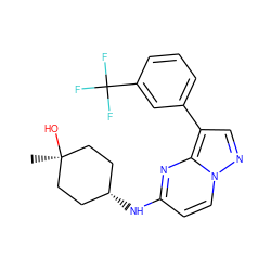 C[C@]1(O)CC[C@H](Nc2ccn3ncc(-c4cccc(C(F)(F)F)c4)c3n2)CC1 ZINC000113134739