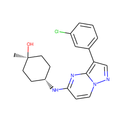 C[C@]1(O)CC[C@H](Nc2ccn3ncc(-c4cccc(Cl)c4)c3n2)CC1 ZINC000113134799