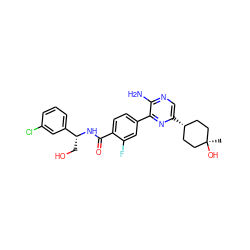 C[C@]1(O)CC[C@H](c2cnc(N)c(-c3ccc(C(=O)N[C@H](CO)c4cccc(Cl)c4)c(F)c3)n2)CC1 ZINC001772586759