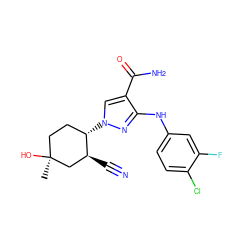 C[C@]1(O)CC[C@H](n2cc(C(N)=O)c(Nc3ccc(Cl)c(F)c3)n2)[C@@H](C#N)C1 ZINC000221864302