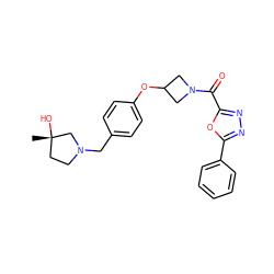 C[C@]1(O)CCN(Cc2ccc(OC3CN(C(=O)c4nnc(-c5ccccc5)o4)C3)cc2)C1 ZINC000653718546