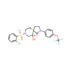 C[C@]1(O)CN(S(=O)(=O)c2ccccc2Cl)CC[C@@]12CCN(c1ccc(OC(F)(F)F)cc1)C2=O ZINC000096167546