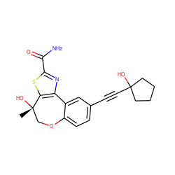 C[C@]1(O)COc2ccc(C#CC3(O)CCCC3)cc2-c2nc(C(N)=O)sc21 ZINC000219457968