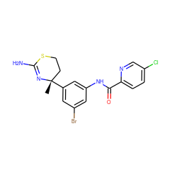 C[C@]1(c2cc(Br)cc(NC(=O)c3ccc(Cl)cn3)c2)CCSC(N)=N1 ZINC000141377963