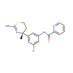 C[C@]1(c2cc(Br)cc(NC(=O)c3ccccn3)c2)CCSC(N)=N1 ZINC000096174371