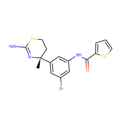 C[C@]1(c2cc(Br)cc(NC(=O)c3cccs3)c2)CCSC(N)=N1 ZINC000096174307