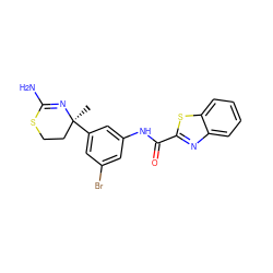 C[C@]1(c2cc(Br)cc(NC(=O)c3nc4ccccc4s3)c2)CCSC(N)=N1 ZINC000141347368