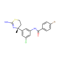 C[C@]1(c2cc(Cl)cc(NC(=O)c3ccc(Br)cc3)c2)CCSC(N)=N1 ZINC000141674332