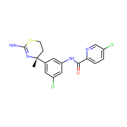 C[C@]1(c2cc(Cl)cc(NC(=O)c3ccc(Cl)cn3)c2)CCSC(N)=N1 ZINC000141480469