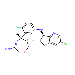 C[C@]1(c2cc(N[C@@H]3CCc4cc(Cl)cnc43)ccc2F)N=C(N)COCC1(F)F ZINC000169702885