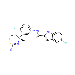 C[C@]1(c2cc(NC(=O)c3cc4cc(F)ccc4[nH]3)ccc2F)CCSC(N)=N1 ZINC000096174353