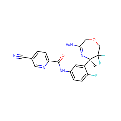 C[C@]1(c2cc(NC(=O)c3ccc(C#N)cn3)ccc2F)N=C(N)COCC1(F)F ZINC000113655242