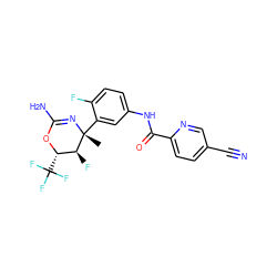 C[C@]1(c2cc(NC(=O)c3ccc(C#N)cn3)ccc2F)N=C(N)O[C@@H](C(F)(F)F)[C@@H]1F ZINC000095601469