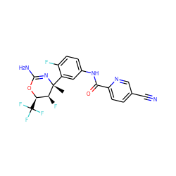 C[C@]1(c2cc(NC(=O)c3ccc(C#N)cn3)ccc2F)N=C(N)O[C@H](C(F)(F)F)[C@@H]1F ZINC000095601515