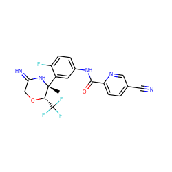 C[C@]1(c2cc(NC(=O)c3ccc(C#N)cn3)ccc2F)NC(=N)CO[C@H]1C(F)(F)F ZINC000575629604