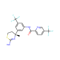 C[C@]1(c2cc(NC(=O)c3ccc(C(F)(F)F)cn3)cc(C(F)(F)F)c2)CCSC(N)=N1 ZINC000141689421