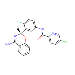 C[C@]1(c2cc(NC(=O)c3ccc(Cl)cn3)ccc2F)N=C(N)c2ccccc2O1 ZINC000096929123