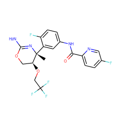 C[C@]1(c2cc(NC(=O)c3ccc(F)cn3)ccc2F)N=C(N)OC[C@@H]1OCC(F)(F)F ZINC000169702982