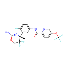 C[C@]1(c2cc(NC(=O)c3ccc(OC(F)(F)F)cn3)ccc2F)N=C(N)OCC1(F)F ZINC000095605541