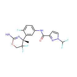 C[C@]1(c2cc(NC(=O)c3ccn(C(F)F)n3)ccc2F)N=C(N)OCC1(F)F ZINC000095604776